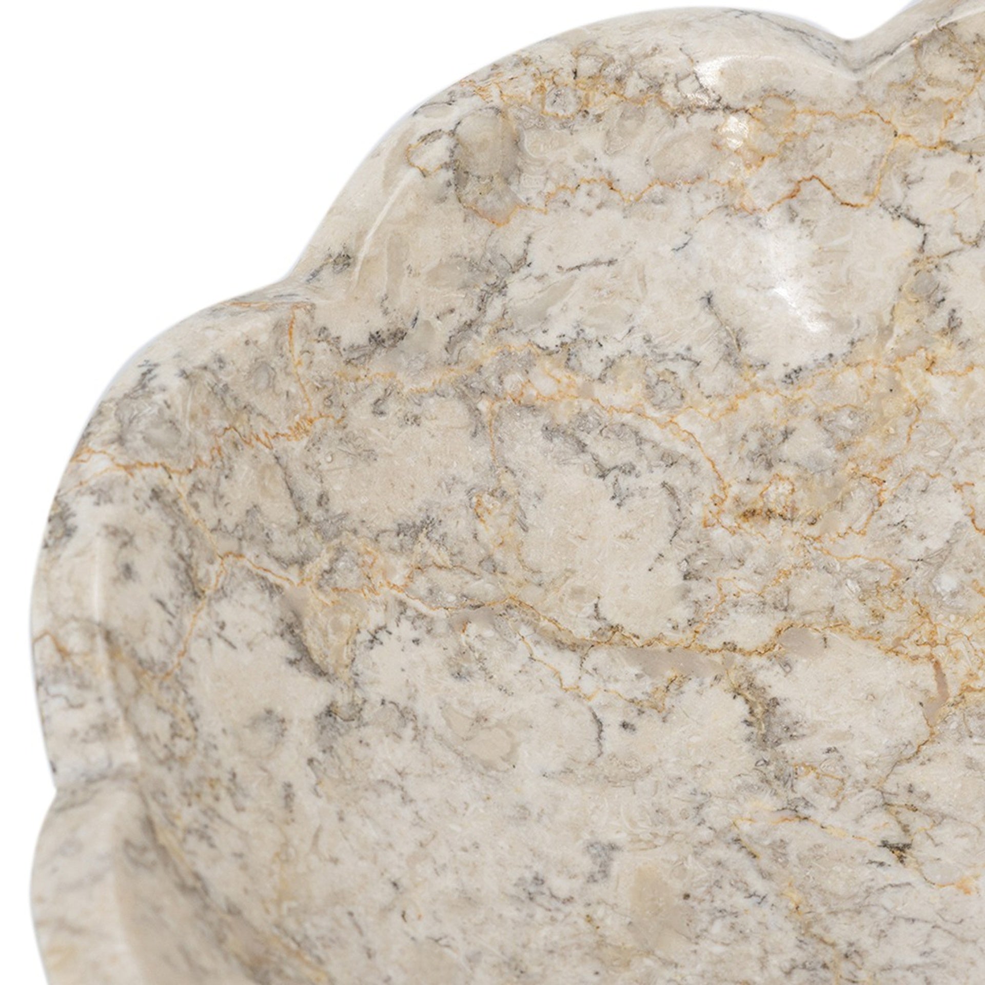 D10x3" Cream Marble Bowl with Scalloped Design and Subtle Gold Detailing
