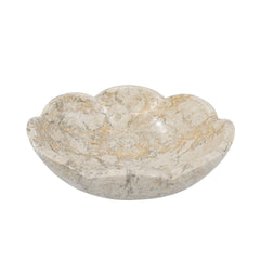 D10x3" Cream Marble Bowl with Scalloped Design and Subtle Gold Detailing