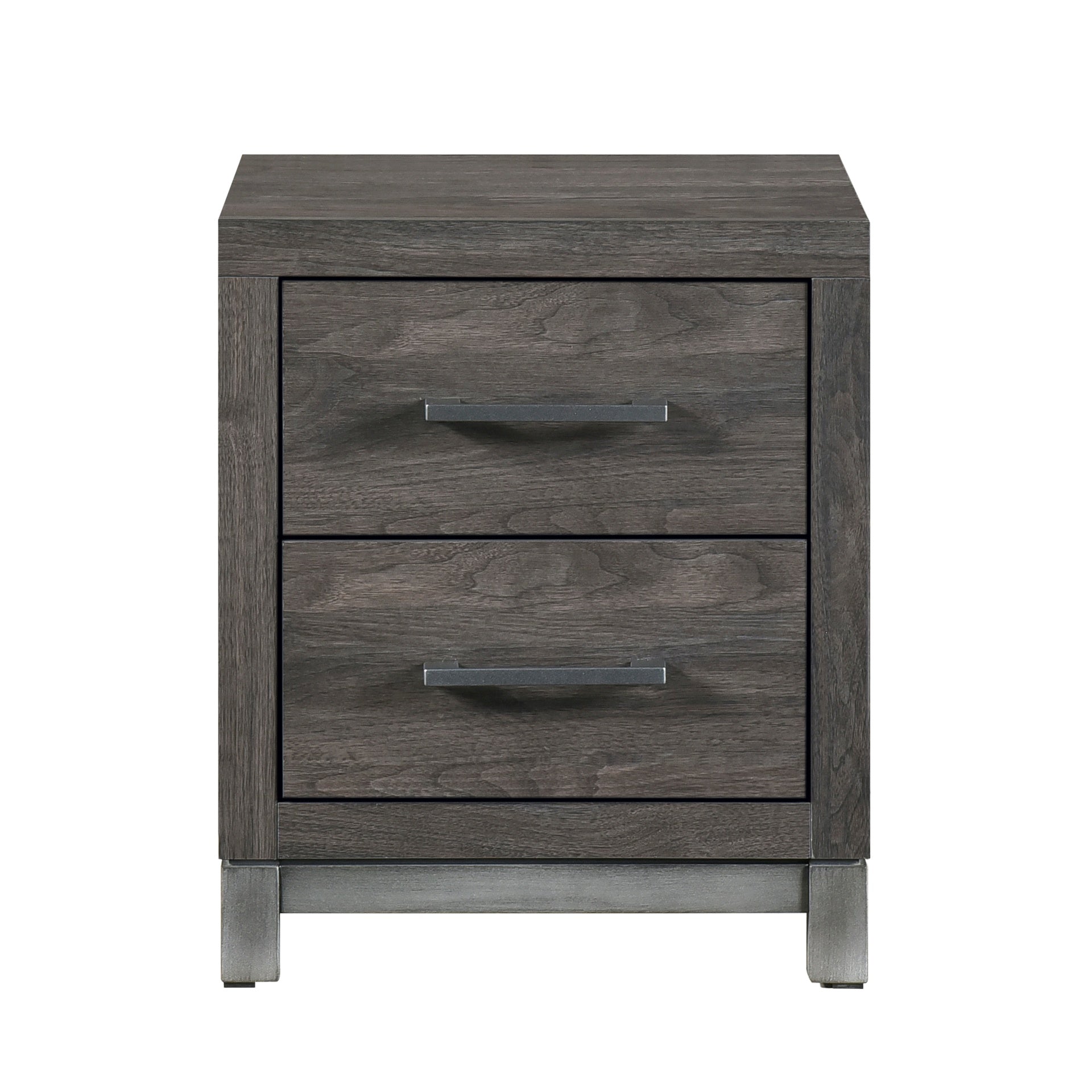 Modern Sleek Design Bedroom Furniture 1pc Beautiful Nightstand with 2 Drawers Brownish Gray and Antique Silver Finish
