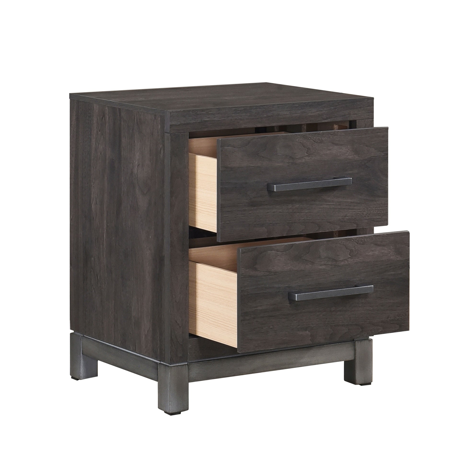 Modern Sleek Design Bedroom Furniture 1pc Beautiful Nightstand with 2 Drawers Brownish Gray and Antique Silver Finish