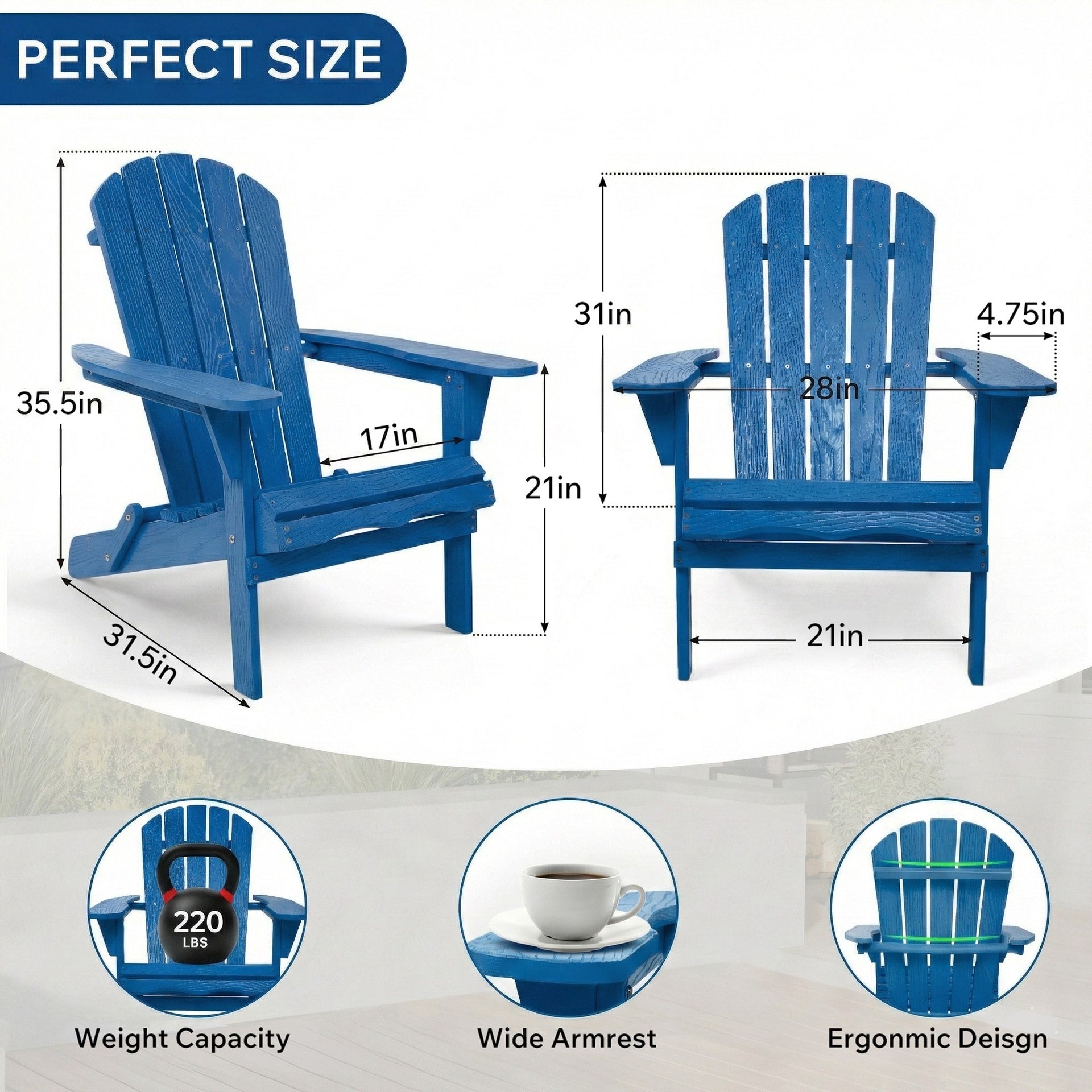 Wood Lounge Patio Chair for Garden Outdoor Wooden Folding Embossed Adirondack Chair Solid Cedar Wood Lounge Patio Chair with Wood Grain
