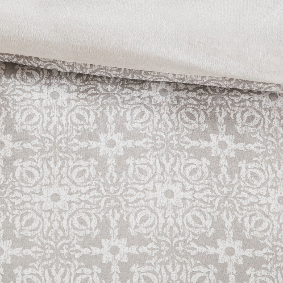 6 Piece Embroidered Cotton Reversible Comforter Set Ivory King/Cal King