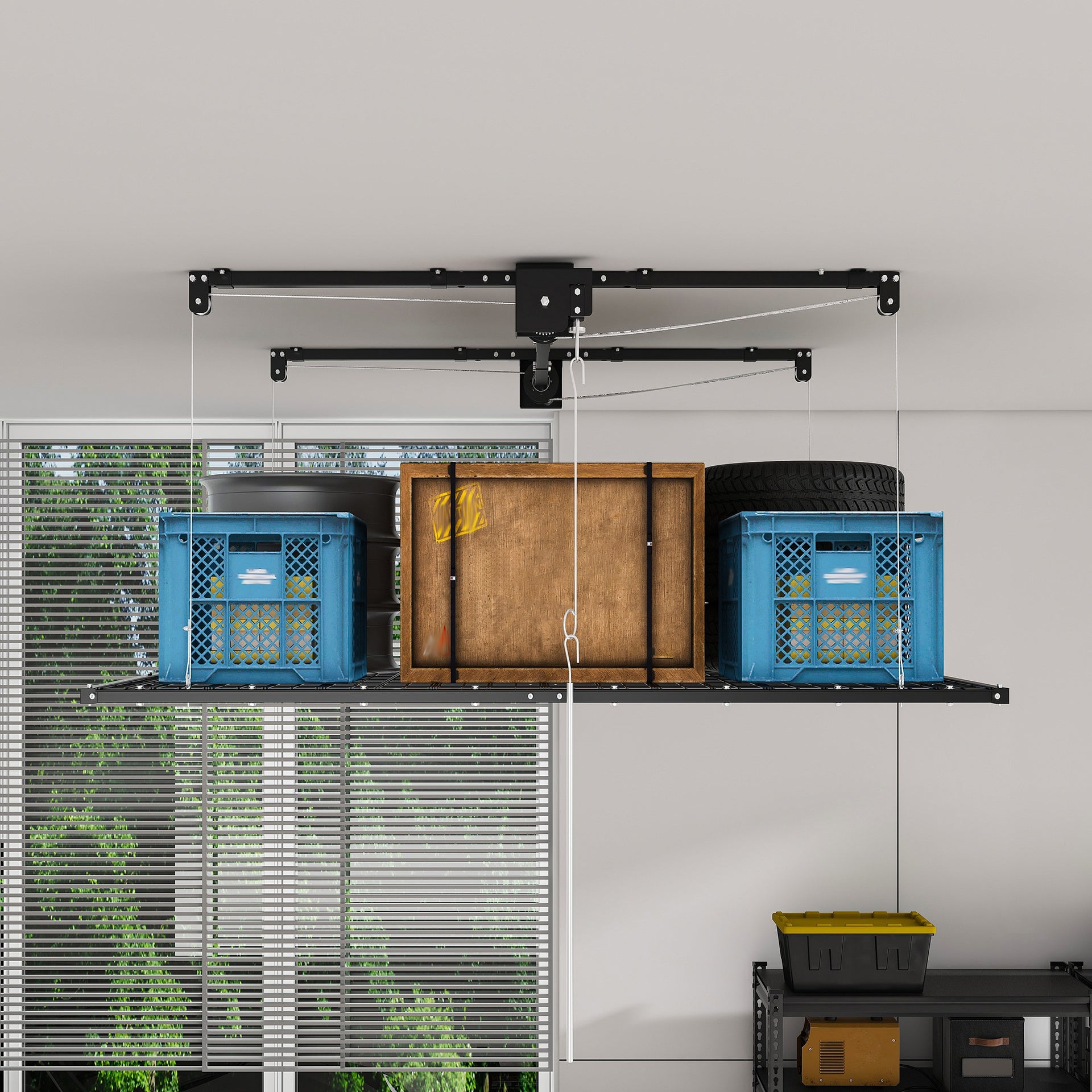 Overhead Garage Storage Rack 4x8 FT for High Ceilings 10-12 FT, 325LBS Capacity All-Steel Construction with Safety Lock (Installation Required, Heavy-Duty Garage Organizer)