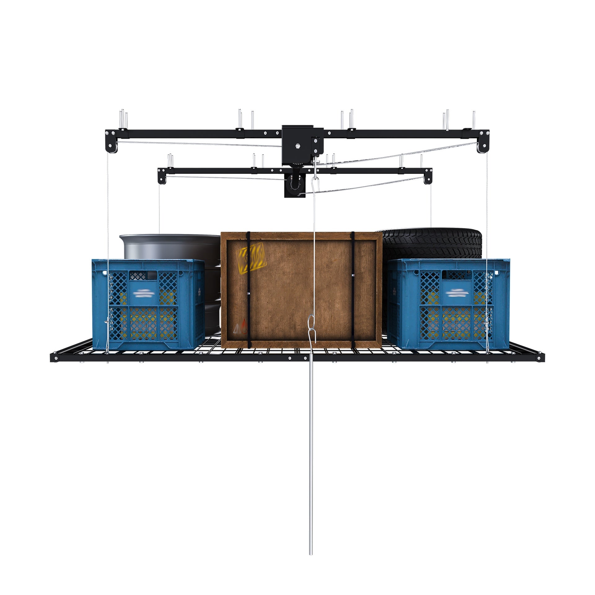 Overhead Garage Storage Rack 4x8 FT for High Ceilings 10-12 FT, 325LBS Capacity All-Steel Construction with Safety Lock (Installation Required, Heavy-Duty Garage Organizer)