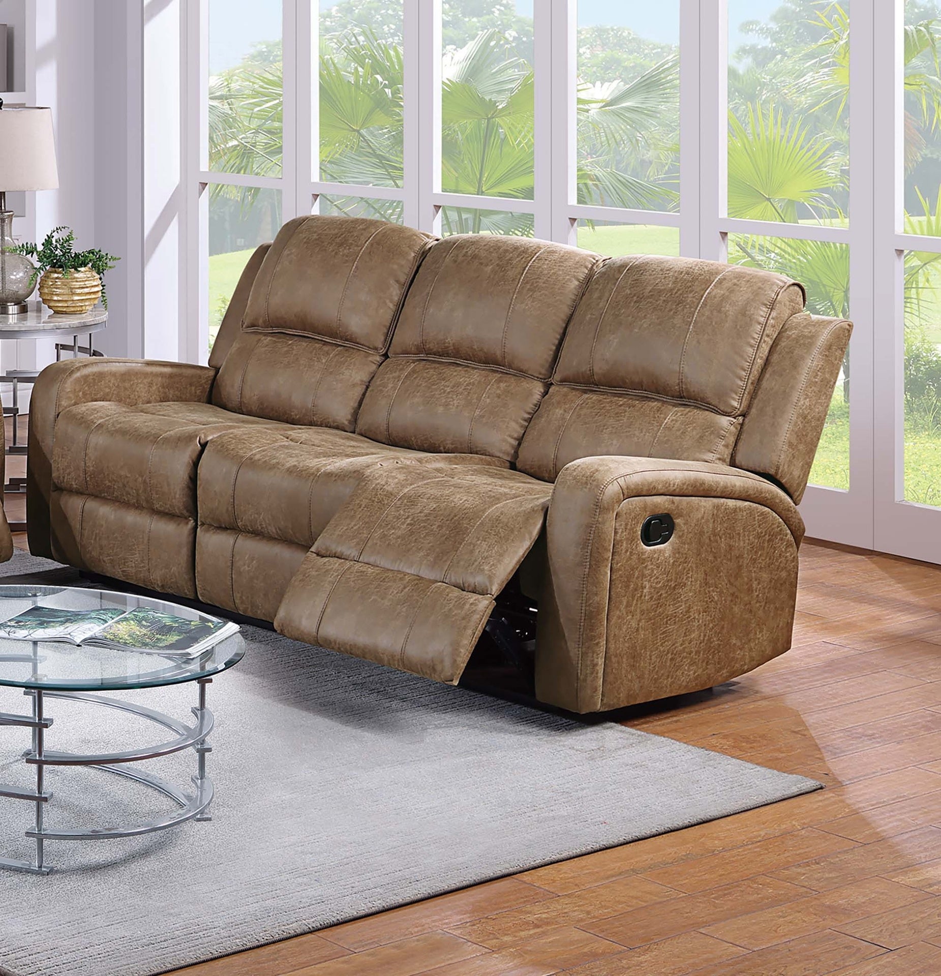 Manual Reclining Sofa 1pc Chestnut Finish Padded Seat And Backrest Light Vertical Tufting Primary Room Furniture
