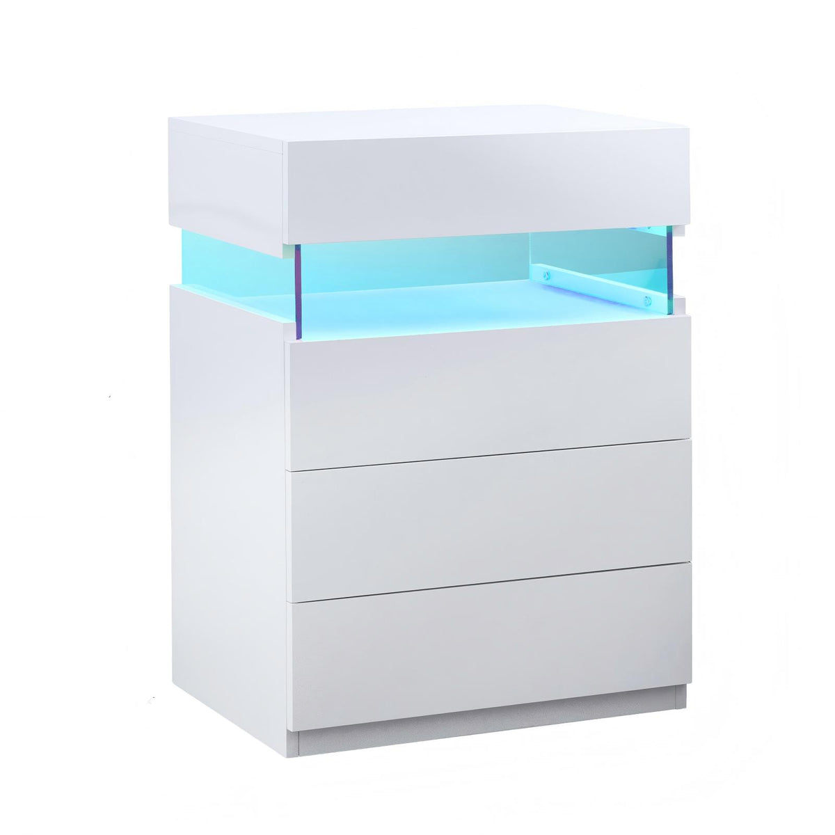 Nightstand with LED Lights, Bedside Table, Side Table with 4 Drawers, Modern Style,White