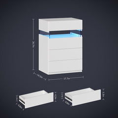 Nightstand with LED Lights, Bedside Table, Side Table with 4 Drawers, Modern Style,White