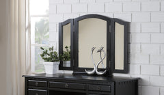 Bedroom Contemporary Vanity Set w Foldable Mirror Stool Drawers Black Color