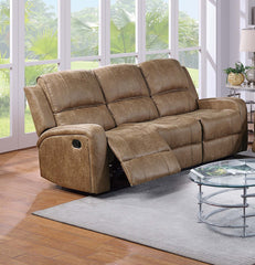 Modern 2pc Living Room Set 1x Sofa 1x Recliner Horizontal And Light Vertical Tufting Cushion Backrest Square Armrest Chestnut Finish Primary Living Room Furniture