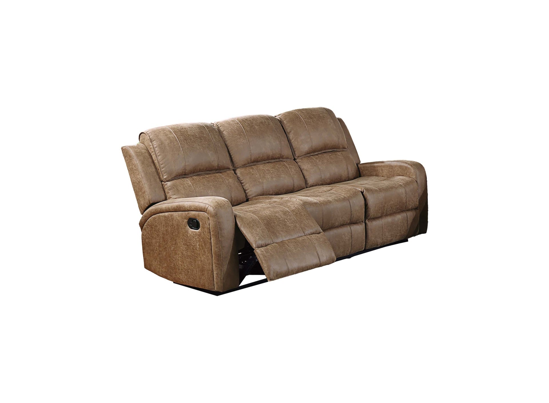 Modern 2pc Living Room Set 1x Sofa 1x Recliner Horizontal And Light Vertical Tufting Cushion Backrest Square Armrest Chestnut Finish Primary Living Room Furniture
