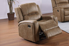Modern 2pc Living Room Set 1x Sofa 1x Recliner Horizontal And Light Vertical Tufting Cushion Backrest Square Armrest Chestnut Finish Primary Living Room Furniture