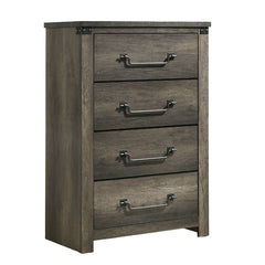 Rustic Style Farmhouse Look 1pc Chest Drop Handles Antique Brass Color Four English Dovetail Drawers Center Metal Glides Rustic Gray Finish