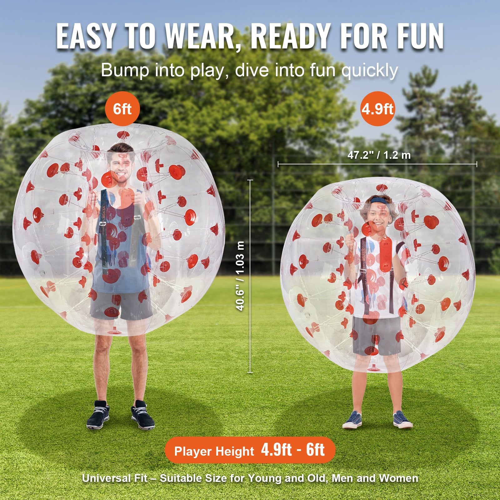 Inflatable Bumper Ball 1-Pack, 4FT/1.2M Body Sumo Zorb Balls for Teen, 0.8mm Thick PVC Human Hamster Bubble Balls for Outdoor Team Gaming Play, Bumper Bopper Toys for Garden, Yard, Park