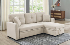 76.5" Linen Blend Upholstered Sectional with Pull-Out Bed and Chaise Storage