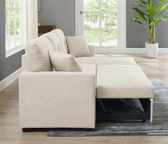 76.5" Linen Blend Upholstered Sectional with Pull-Out Bed and Chaise Storage