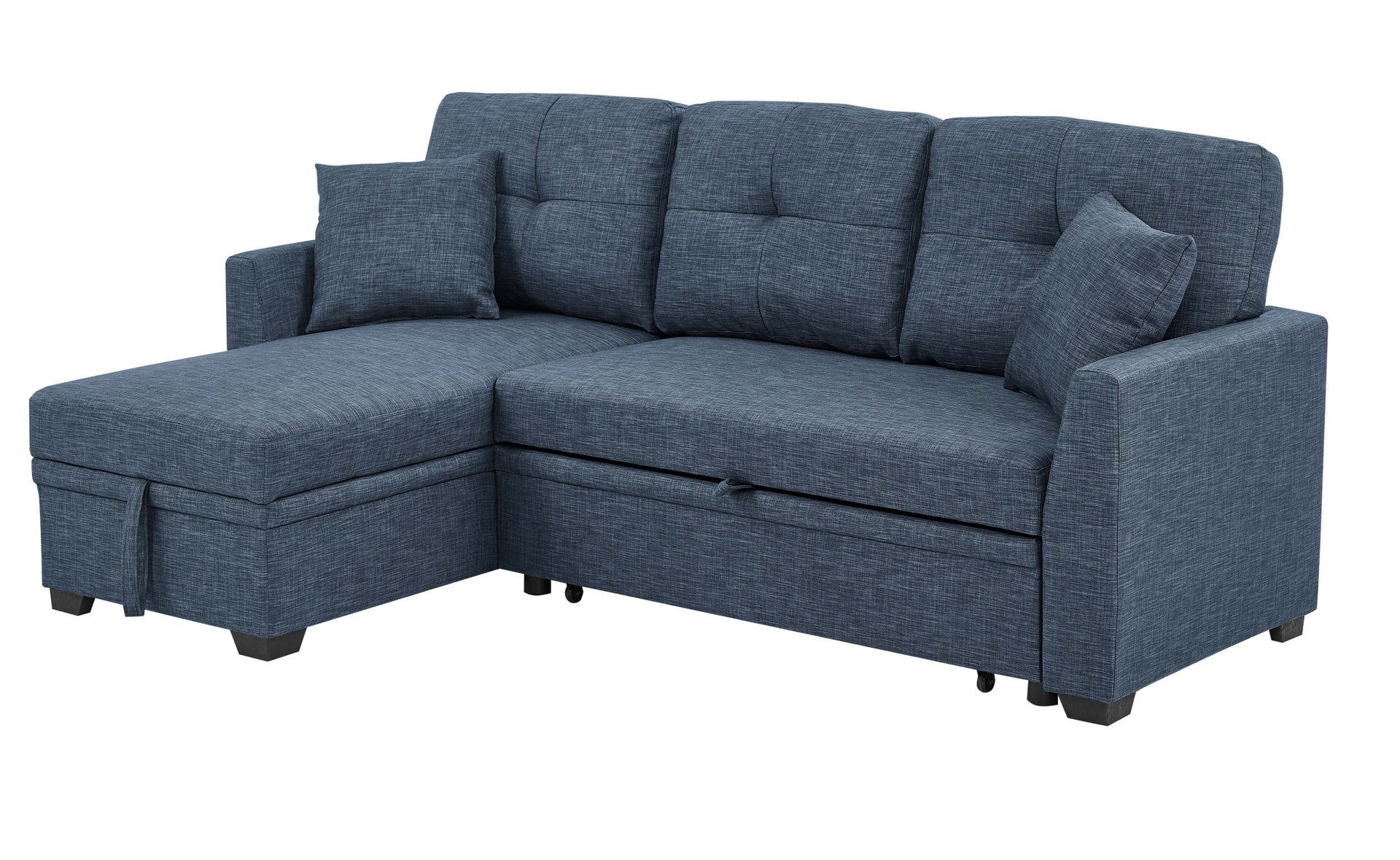 76.5" Linen Blend Upholstered Sectional with Pull-Out Bed and Chaise Storage