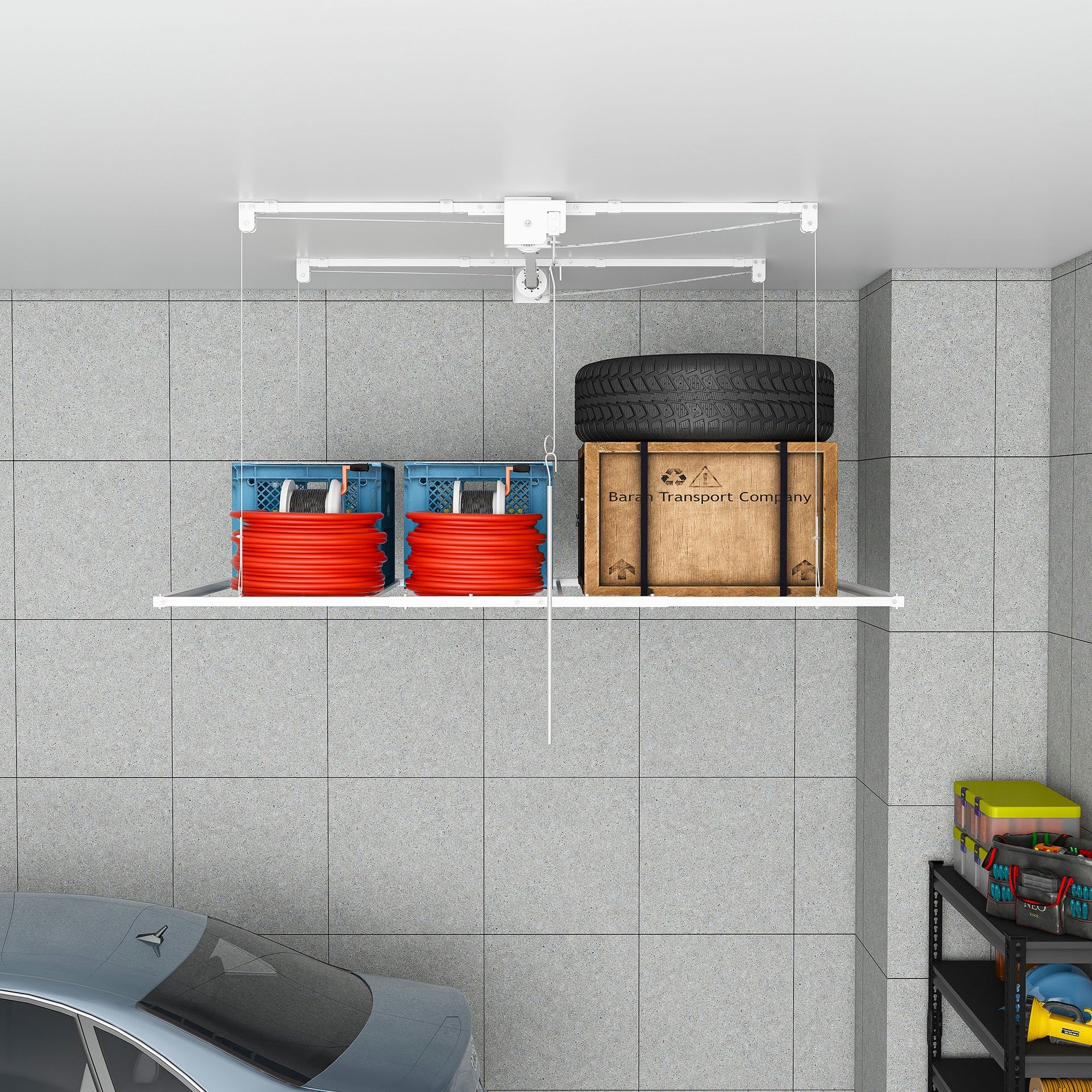 Overhead Garage Storage Rack 3x6 FT for High Ceilings 10-12 FT, 270LBS Capacity All-Steel Construction with Safety Lock (Installation Required, Heavy-Duty Garage Organizer)