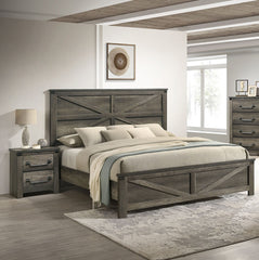 Rustic Gray 3pc Set Queen Size Bed 2x Nightstands Unique Design Headboard Bedroom Furniture Metal Accents
