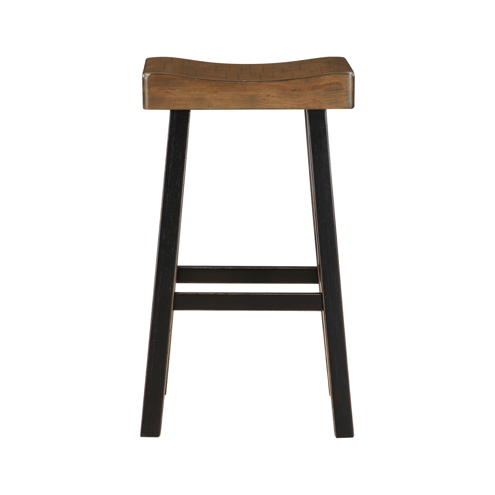 Transitional Design Bar Stools Set of 2pcs, Black and Brown Finish Solid Rubberwood Furniture