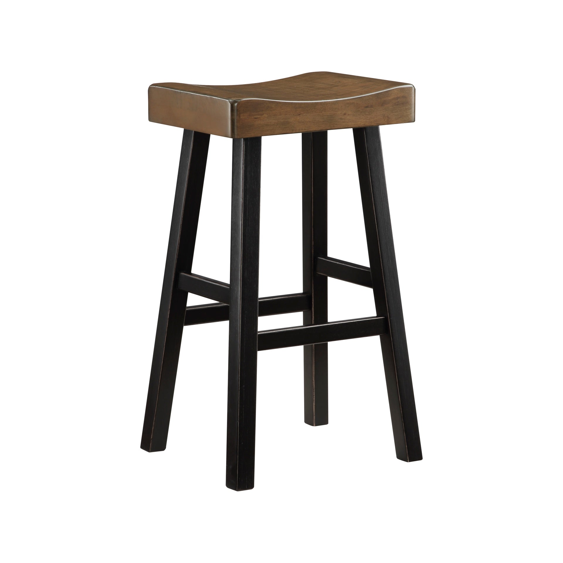 Transitional Design Bar Stools Set of 2pcs, Black and Brown Finish Solid Rubberwood Furniture