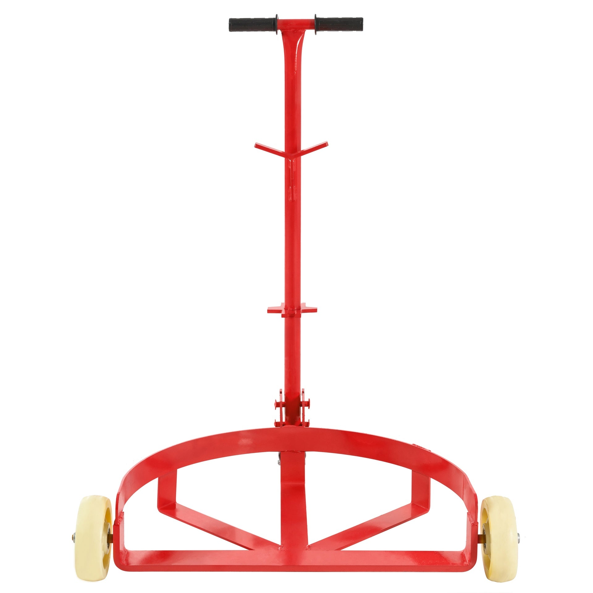 55 Gallon Drum Dolly, 1200lbs capacity, with 2 fixed PU Wheels and 1 swivel wheel - Low Profile Steel Oil Drum Caddy Oil Barrel Drum Roller Hand Cart-Red