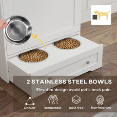 Pet Feeder Station Storage Cabinet, with Dog Raised Bowls, White