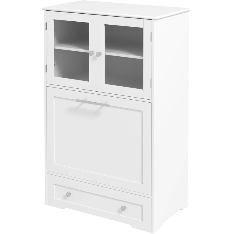 Pet Feeder Station Storage Cabinet, with Dog Raised Bowls, White