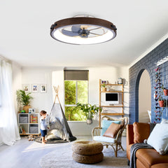 20" Ceiling Fans with Lights Kit (Led)  and Remote Control, 3000-6500K Dimmable Modern Flush Mount LED Fan Light, 6 Speeds, Quiet DC Motor For Living room, Bedroom,Kitchen----Wood+White