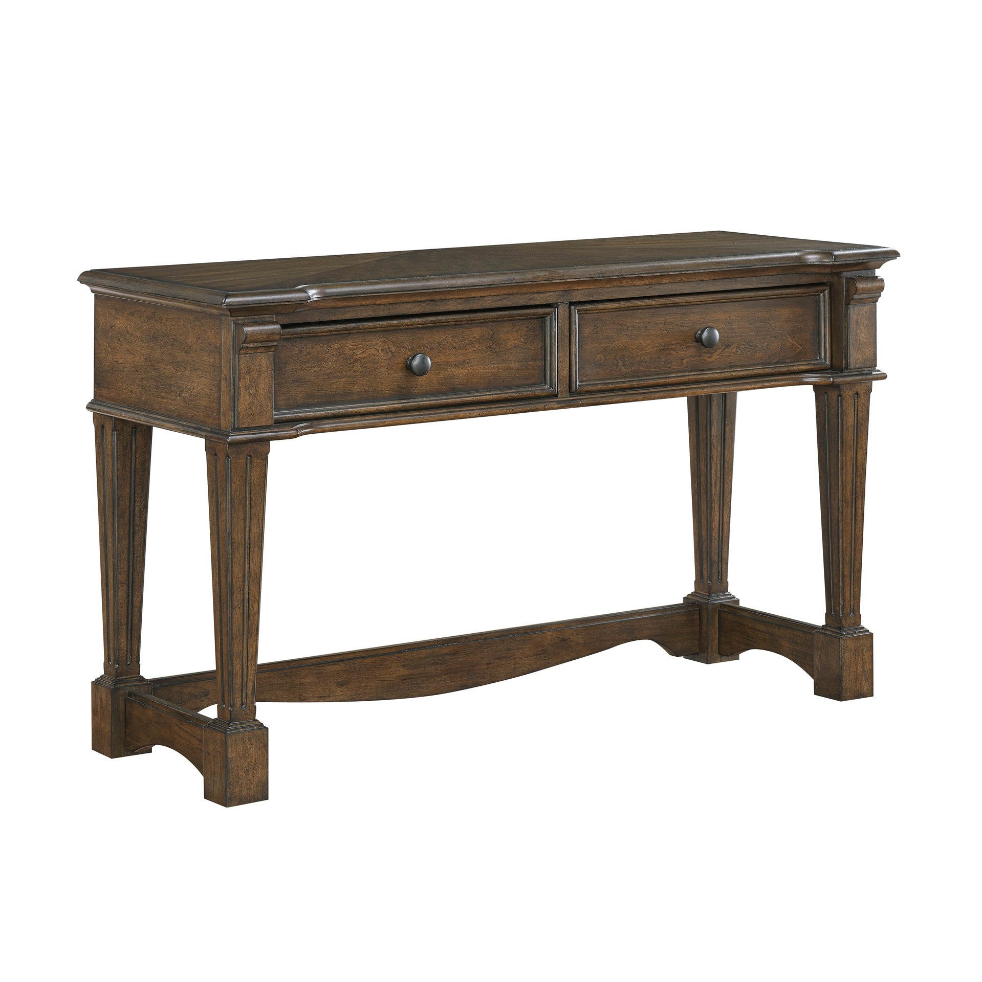 Classic Traditional Brown Finish Sofa Console Table with 2x Drawers Durable Wood Living Room Furniture 1pc