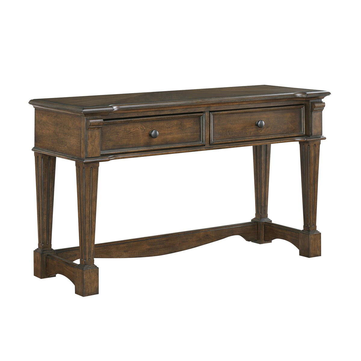 Classic Traditional Brown Finish Sofa Console Table with 2x Drawers Durable Wood Living Room Furniture 1pc
