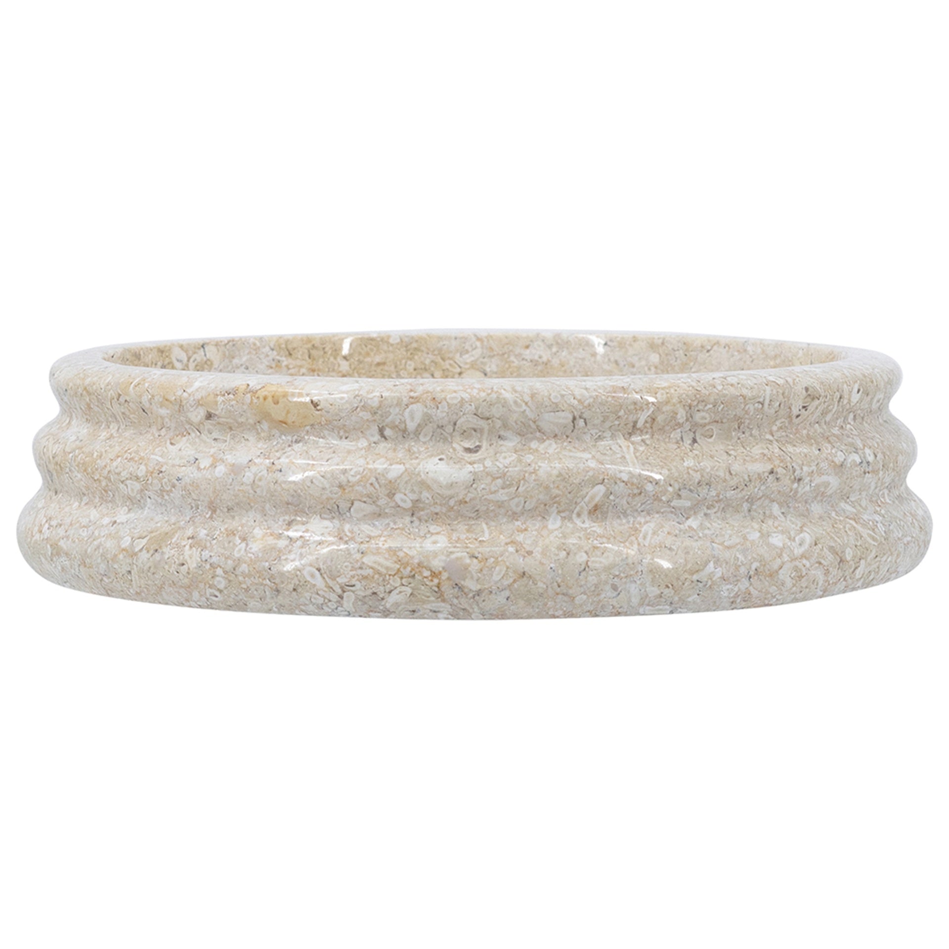 D8.5x2" Decorative Cream Marble Bowl with Round Ribbed Design