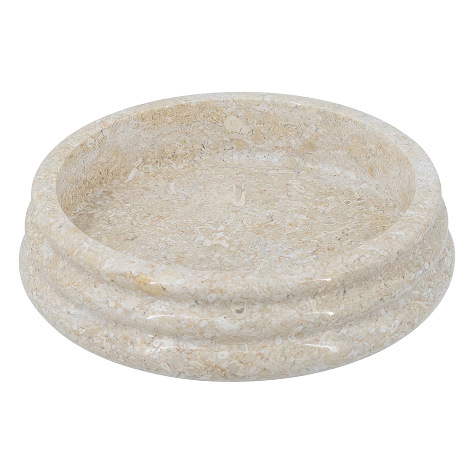 D8.5x2" Decorative Cream Marble Bowl with Round Ribbed Design