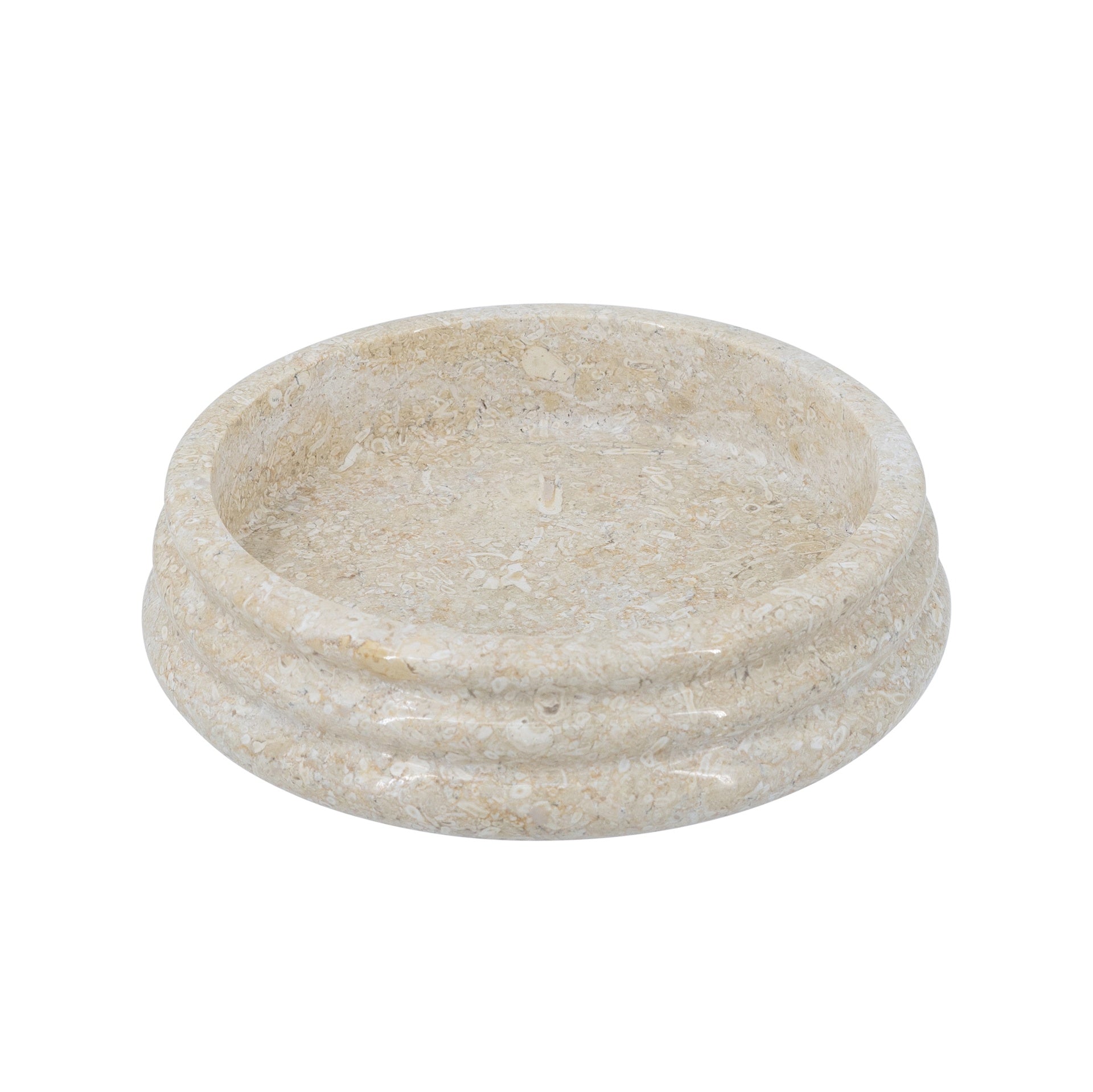 D8.5x2" Decorative Cream Marble Bowl with Round Ribbed Design