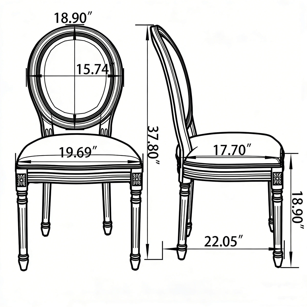 French Country Dining Chairs Set of 2, Upholstered  Chairs with  Round Back,   for Living Room, Kitchen , Restaurant Use, Green