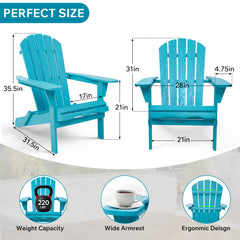 Embossed Wooden Outdoor Folding Adirondack Chair with Pre-Assembled BackRest & SeatBoard,Wood Patio Chair for Garden Backyard Porch Pool Deck Firepit with Wood Grain