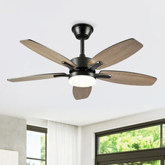 48" 5PCS  Plywood Blades Ceiling Fan with Lights Remote Control,Quiet DC Motor  Ceiling Fans 6 Speed Levels,Reversible Ceiling Fan,for Patio Living Room, Bedroom, Office,Indoor.(Matte Black)