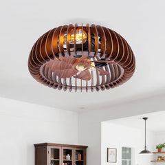 20" Semicircle Modern Flush Mount Fan Light,Ceiling Fans with Lights(NO INCLUDED BULBS) and Remote Control, 6 Speeds, Quiet DC Motor For Living room, Bedroom,Kitchen----Wood
