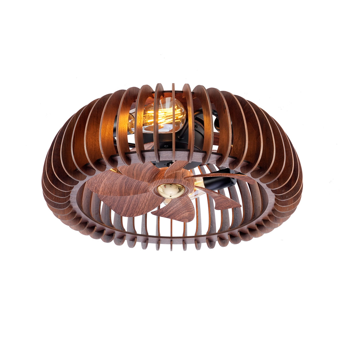 20" Semicircle Modern Flush Mount Fan Light,Ceiling Fans with Lights(NO INCLUDED BULBS) and Remote Control, 6 Speeds, Quiet DC Motor For Living room, Bedroom,Kitchen----Wood
