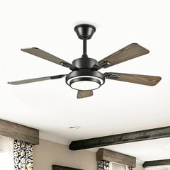 42" 5PCS  Plywood Blades Ceiling Fan with LED  Light 3000-6500K Dimmable,Quiet DC Motor  Ceiling Fans 6 Speed Levels,Reversible Ceiling Fan,for Patio Living Room, Bedroom, Office,Indoor.(Matte Black)