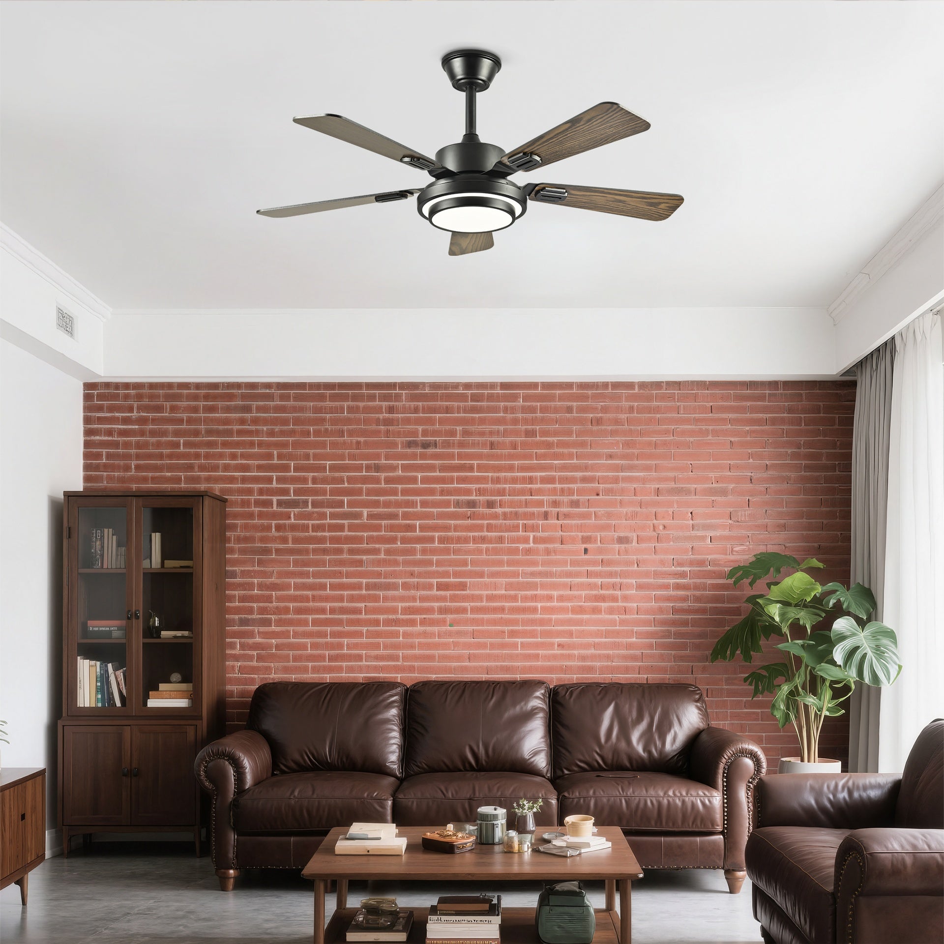 42" 5PCS  Plywood Blades Ceiling Fan with LED  Light 3000-6500K Dimmable,Quiet DC Motor  Ceiling Fans 6 Speed Levels,Reversible Ceiling Fan,for Patio Living Room, Bedroom, Office,Indoor.(Matte Black)