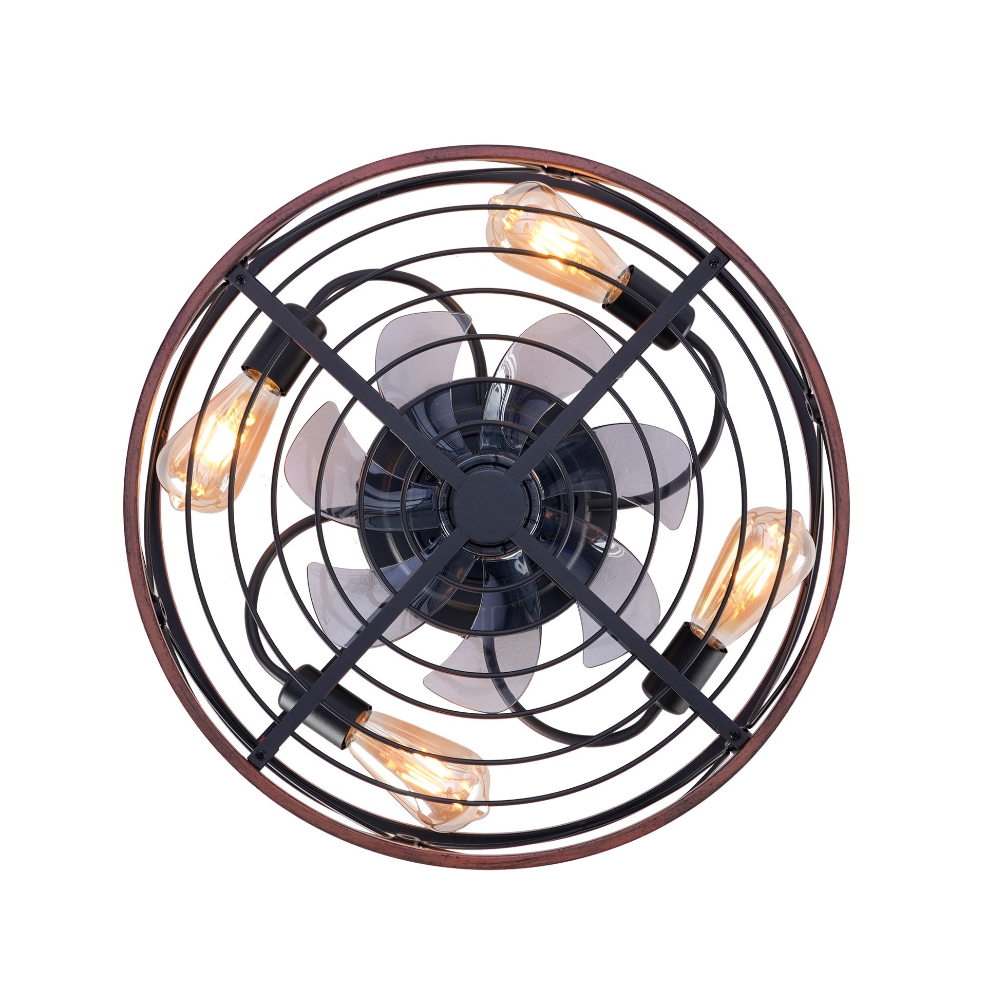 20'' Mounting Type Caged  Ceiling Fan with Lights and Remote Control  ,Reversible Motor, DC Remote Control,6 Speed Ceiling Fan,Timing Fan Lamp--NOT Included Bulbs(Matte Black + Wood)