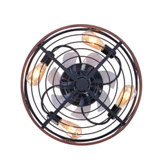 20'' Mounting Type Caged  Ceiling Fan with Lights and Remote Control  ,Reversible Motor, DC Remote Control,6 Speed Ceiling Fan,Timing Fan Lamp--NOT Included Bulbs(Matte Black + Wood)