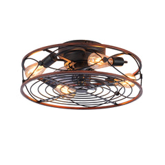20'' Mounting Type Caged  Ceiling Fan with Lights and Remote Control  ,Reversible Motor, DC Remote Control,6 Speed Ceiling Fan,Timing Fan Lamp--NOT Included Bulbs(Matte Black + Wood)