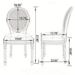 French Country Dining Chairs Set of 2, Upholstered  Chairs with Nature Rattan Round Back, for Living Room, Kitchen , Restaurant Use, Green