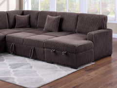 Chocolate Finish Modern Style 4pc Convertible Sectional Set USB Port Sofa Storage Reversible Sleeper Corduroy Fabric Primary Living Room