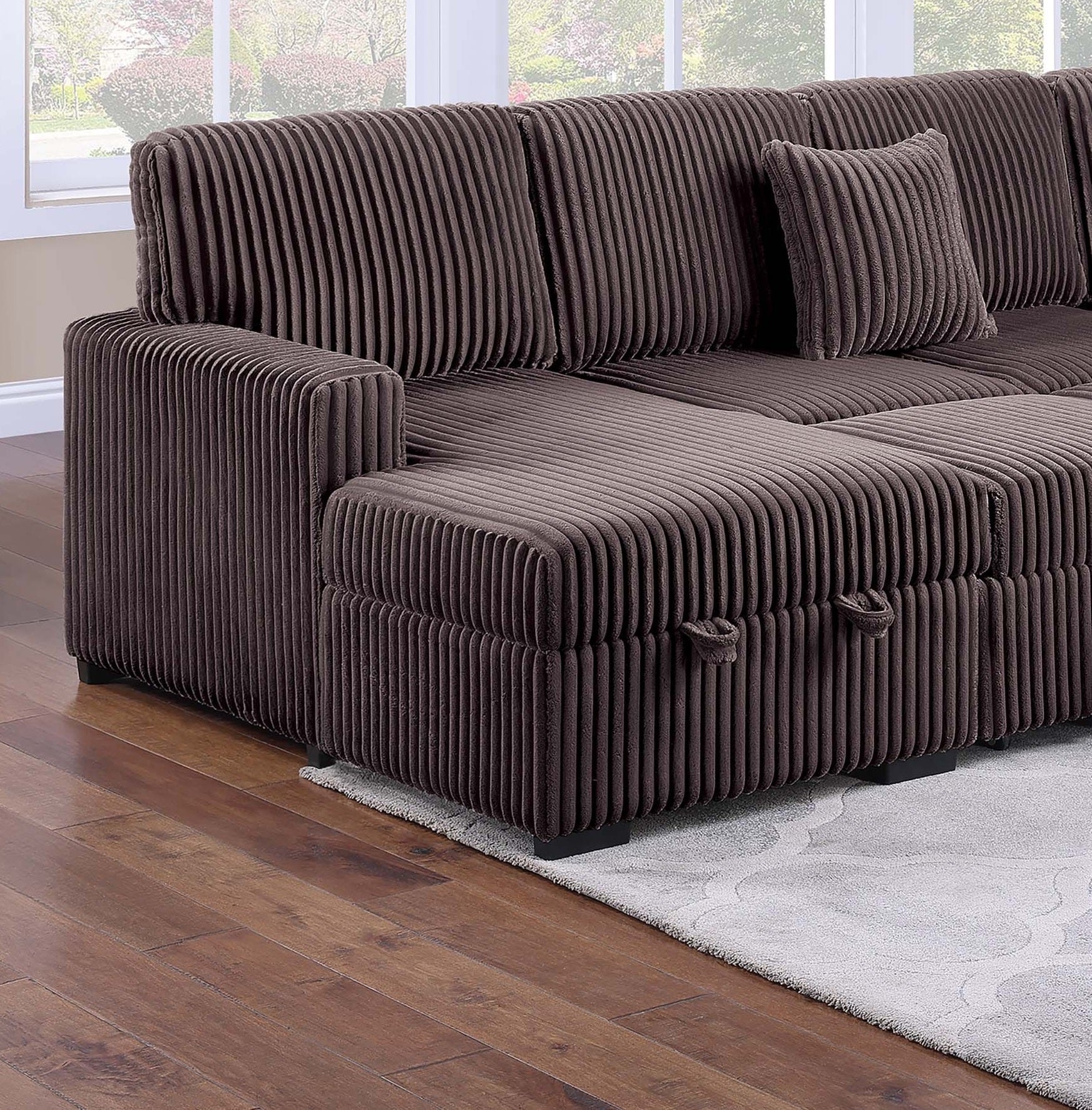 Chocolate Finish Modern Style 4pc Convertible Sectional Set USB Port Sofa Storage Reversible Sleeper Corduroy Fabric Primary Living Room