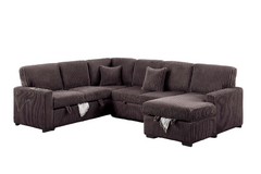 Chocolate Finish Modern Style 4pc Convertible Sectional Set USB Port Sofa Storage Reversible Sleeper Corduroy Fabric Primary Living Room