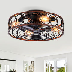 20 INCH Caged  Ceiling Fan with Lights and Remote Control  ,Reversible Motor, DC Remote Control,6 Speed Ceiling Fan,Timing Fan Lamp--NOT Included Bulbs(Matte Black )