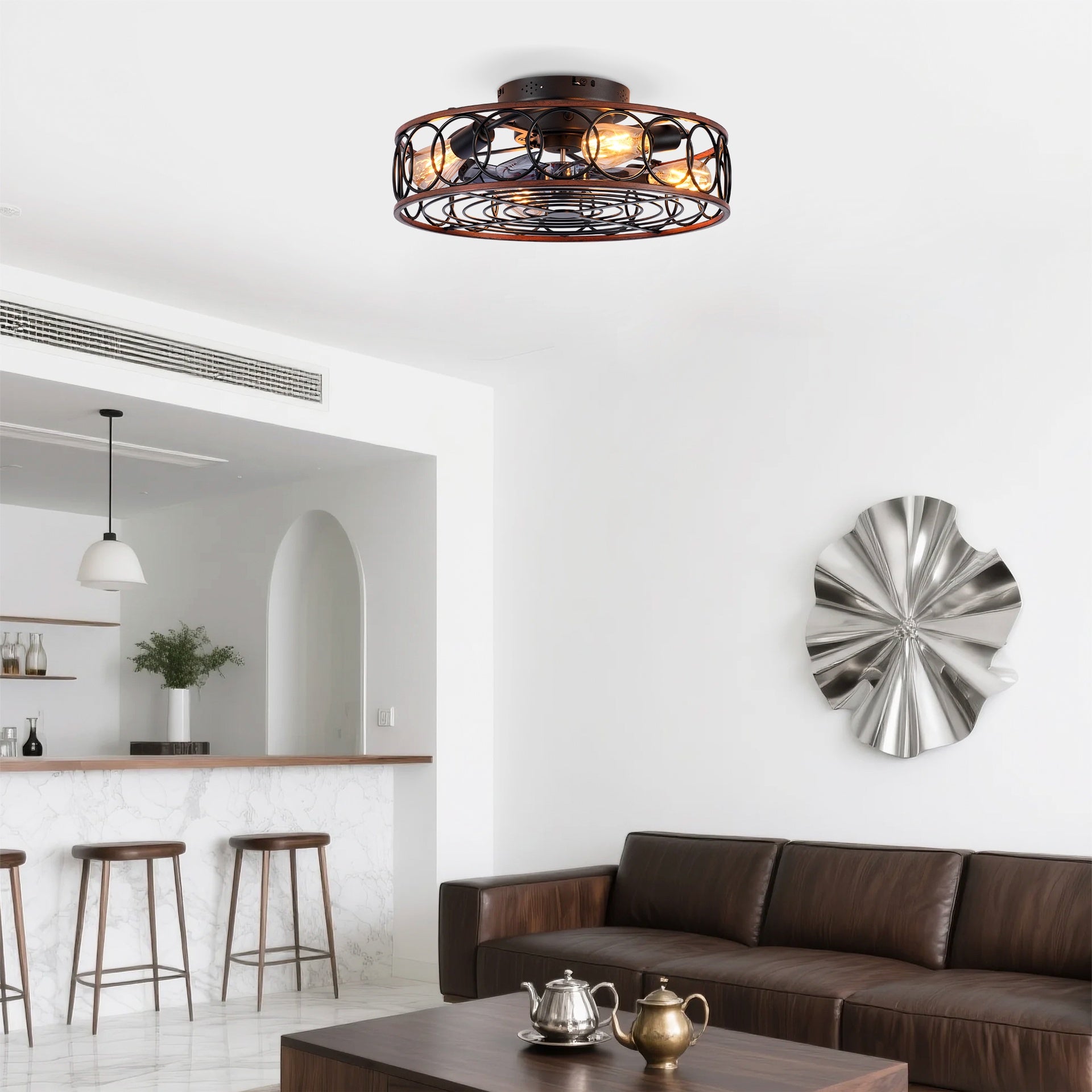 20 INCH Caged  Ceiling Fan with Lights and Remote Control  ,Reversible Motor, DC Remote Control,6 Speed Ceiling Fan,Timing Fan Lamp--NOT Included Bulbs(Matte Black )