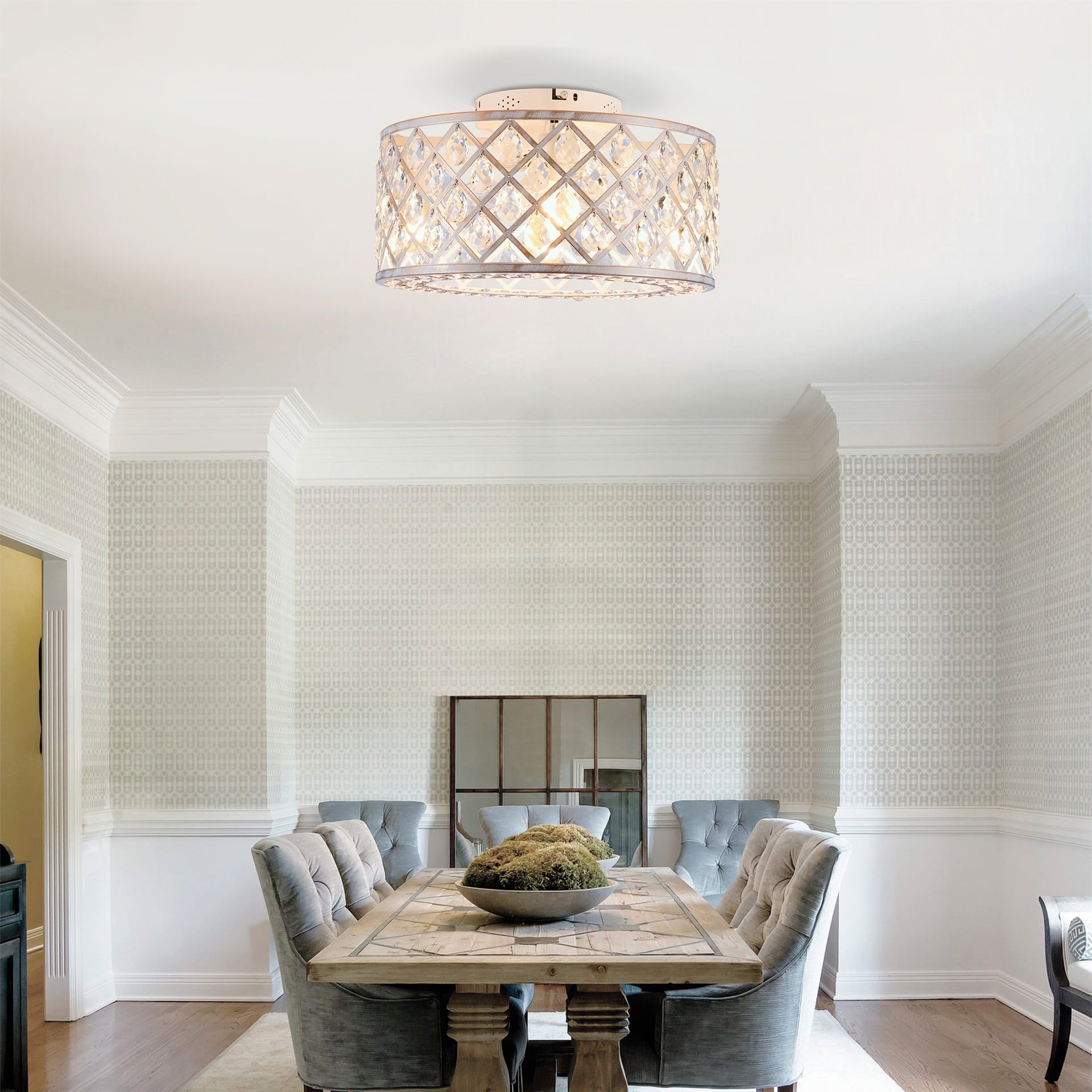 19.6''  Flush Mount Ceiling Fan with Light Kit,  Crystal Ceiling Fans with  Remote Control,Chandelier Fan 6 Speed DC Motor Reversible Ceiling Fan For  Living Room Bedroom.--NOT INCLUDED BULB